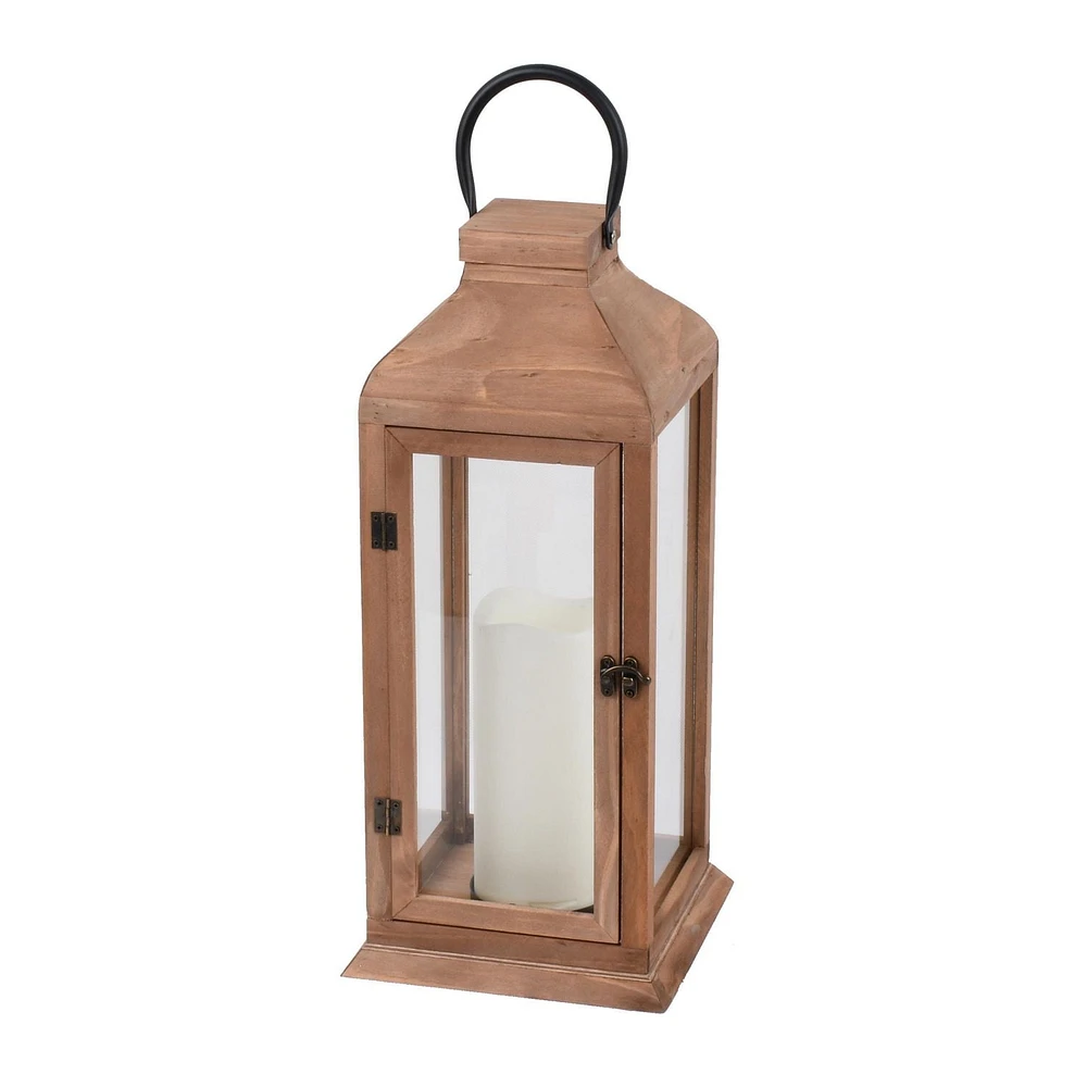 Better Homes and Gardens 18.6inH Glass and Wood Lantern
