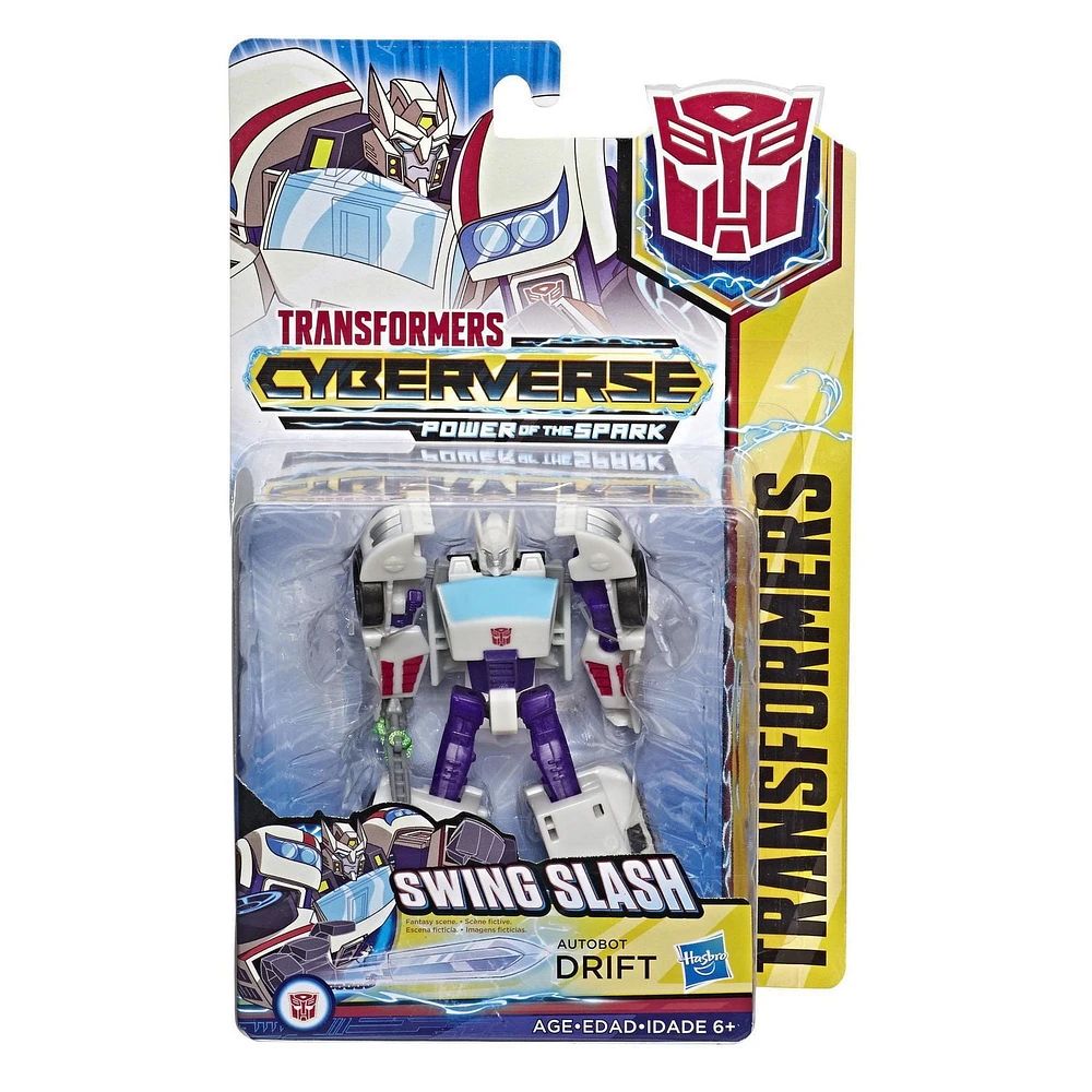 Jouets Transformers Cyberverse Action Attackers, figurine Autobot Drift classe guerrier, taille de 13,5 cm, mouvement d'attaque répétable Swing Slash