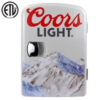 Coors Light Mini Réfrigérateur 6 Canettes, 4.2L, Refroidisseur Personnel pour Aliments, Boissons & Soins de la Peau – Idéal pour Maison, Bureau, Université