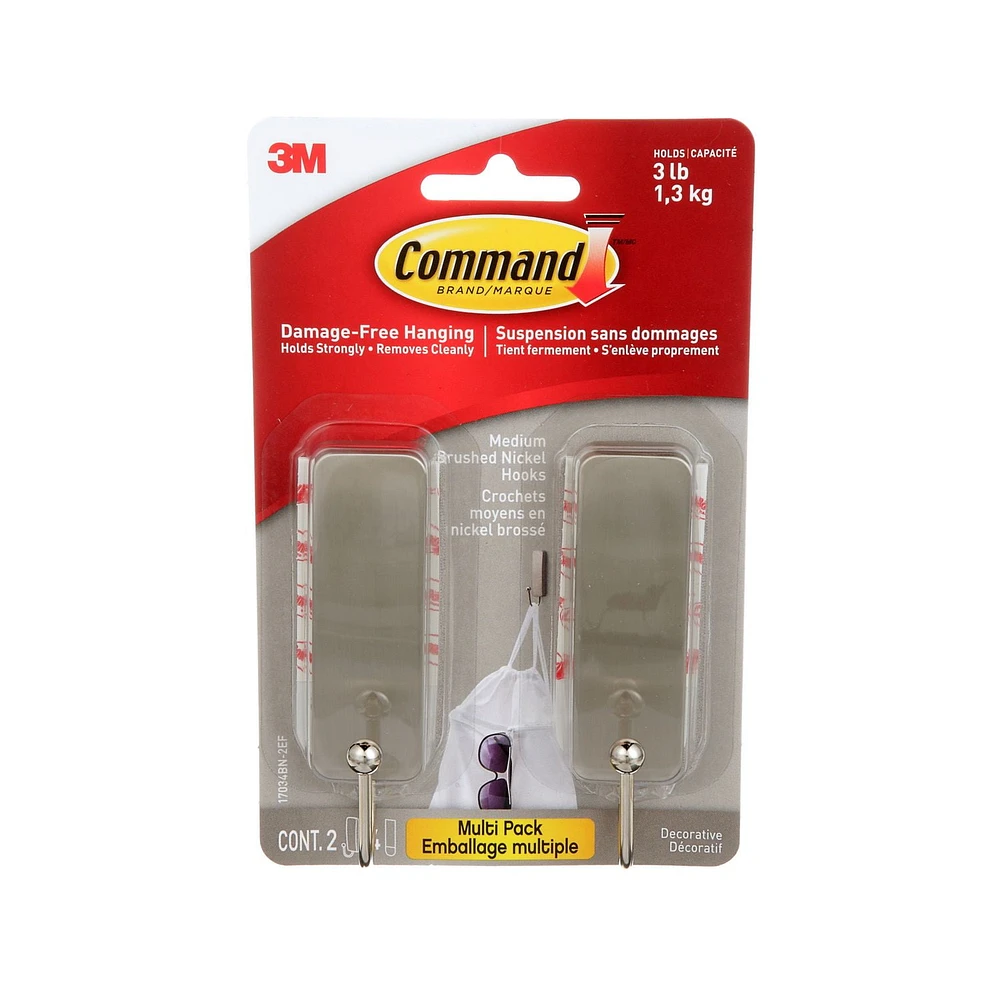 Crochets en nickel brossé 17034BN-2EF Command(MC), 2 crochets, 4 bandes Moyen