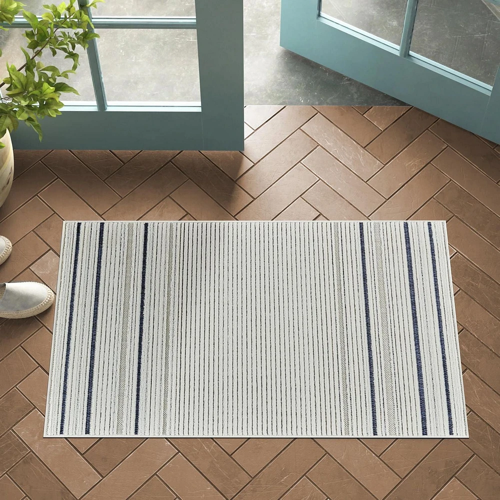 Rug Branch Maise Abstract Indoor Outdoor Area Rug, Cream Blue, Modern - Entryway, Hallway, Bathroom, and Kitchen
