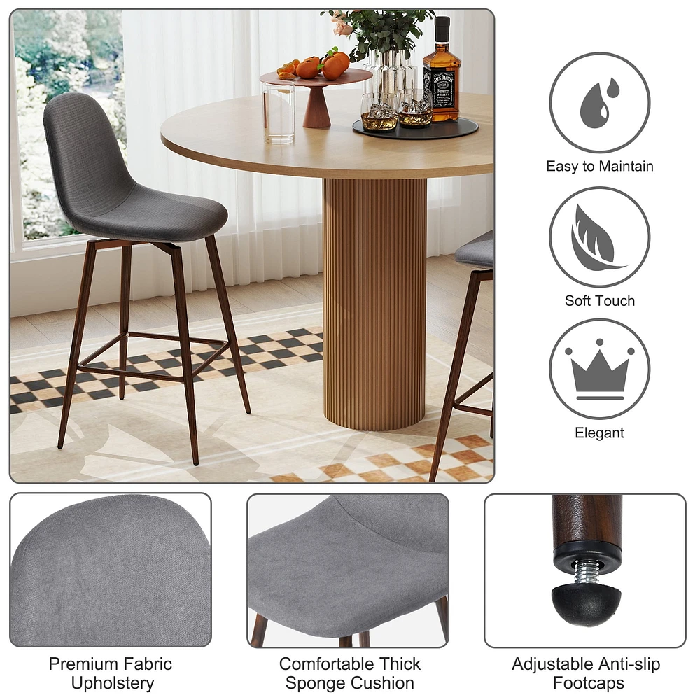Homy Casa Lot de 2 tabourets de bar pivotants avec assise rembourrée incurvée pour cuisine et salle à manger, tissu gris