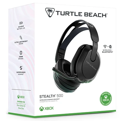 Turtle Beach® Stealth™ 500 – Noir Xbox Series X|S et Xbox One Bluetooth® : iOS, Android, PC, et autres appareils équipés du Bluetooth® Xbox Series X/S