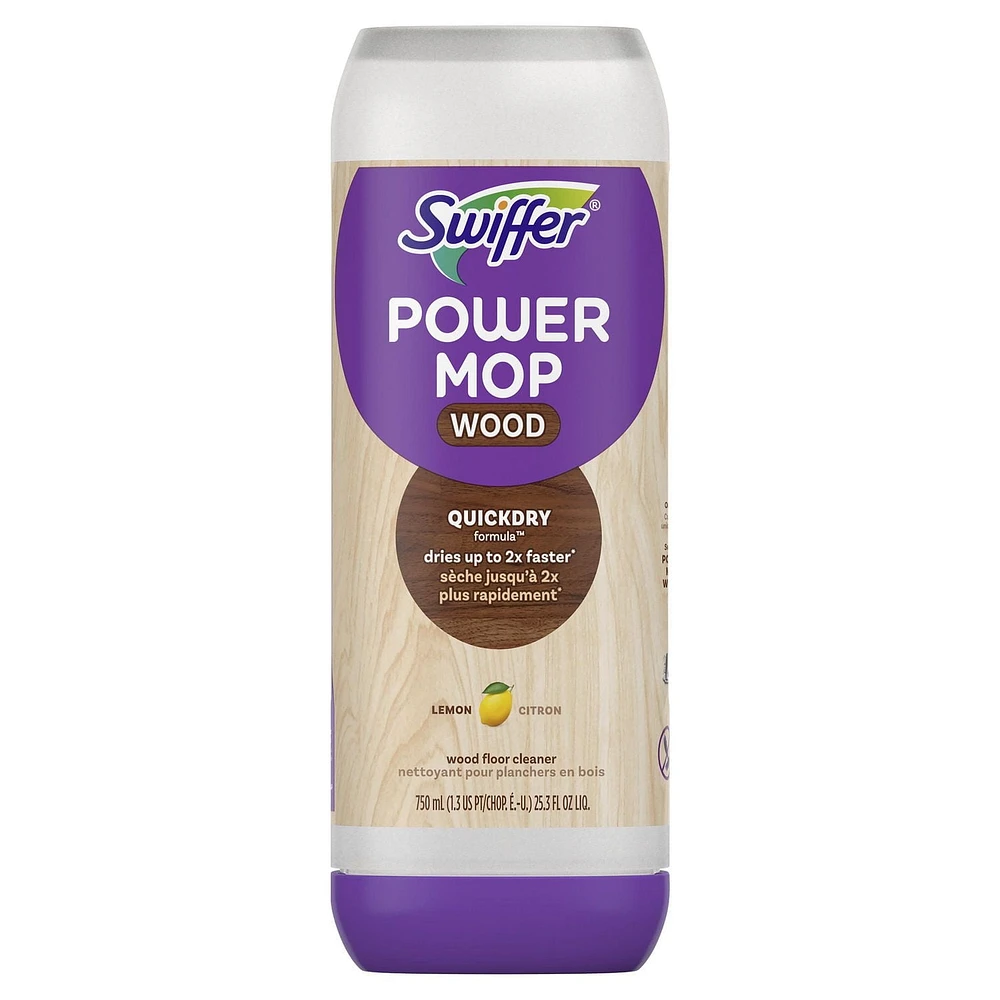 Solution nettoyante pour planchers en bois Swiffer PowerMop à séchage rapide, parfum Citron 0,75L
