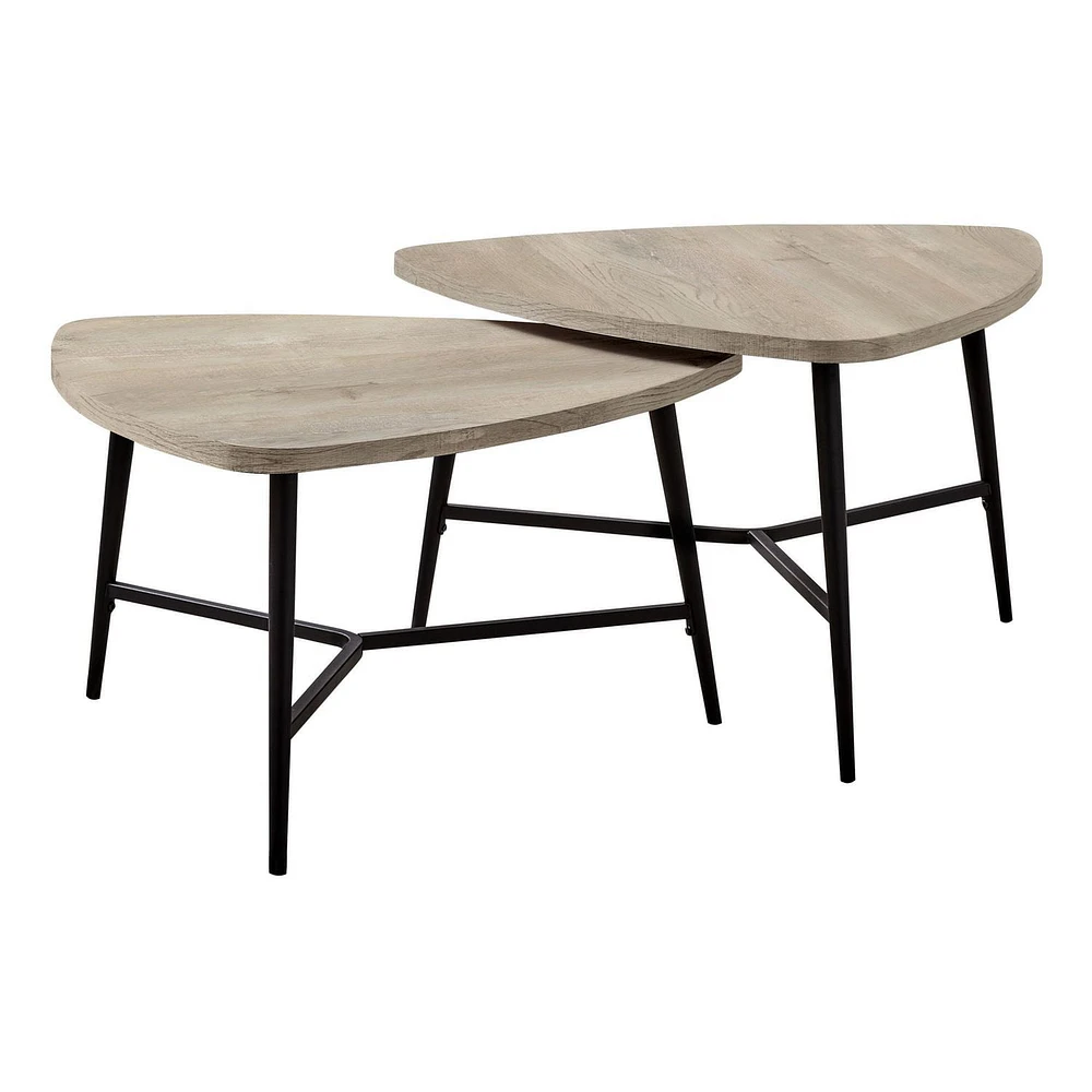 Monarch Specialties Ensemble De Table, Ensemble 2pcs, Café, Bout, Côté, Accent, Salon, Métal, Stratifié, Beige, Noir, Contemporain, Moderne