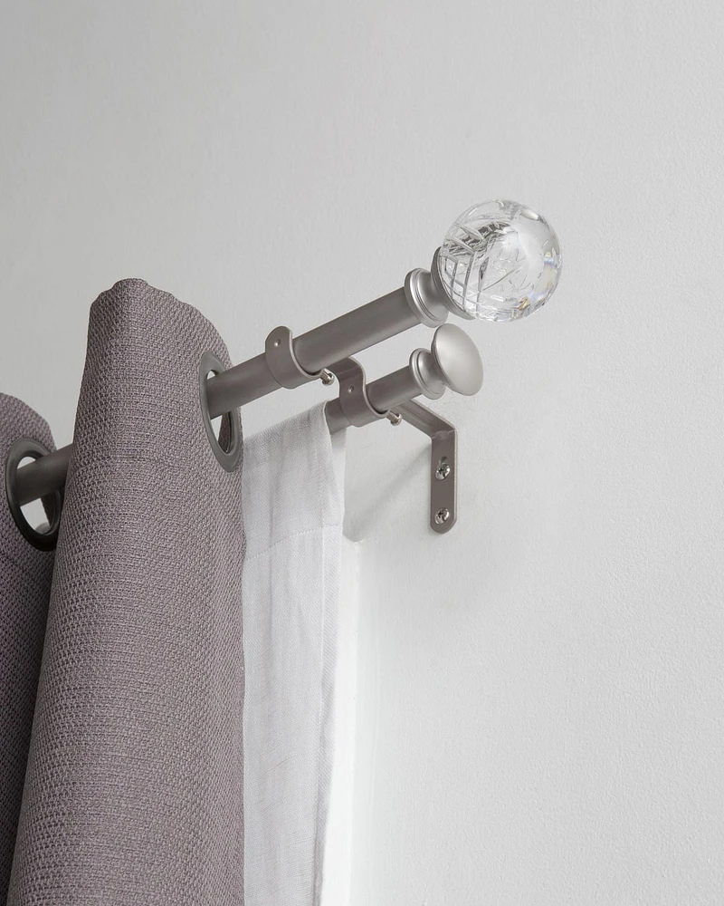 HOMETRENDS CARVED ACRYLIC BALL 3/4" DOUBLE DRAPERY ROD SET 42-120" NICKEL, Drapery Rod Set