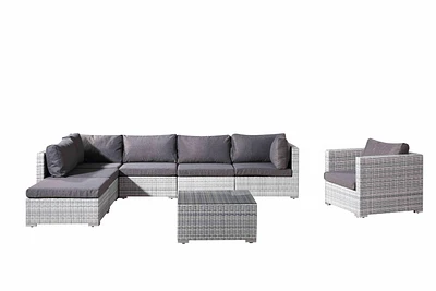 Velago Ensemble Sectionnel Complet en Osier Toutes Saisons Fresco, 8 Pièces, Gris Clair