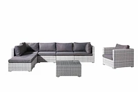 Velago Ensemble Sectionnel Complet en Osier Toutes Saisons Fresco, 8 Pièces, Gris Clair