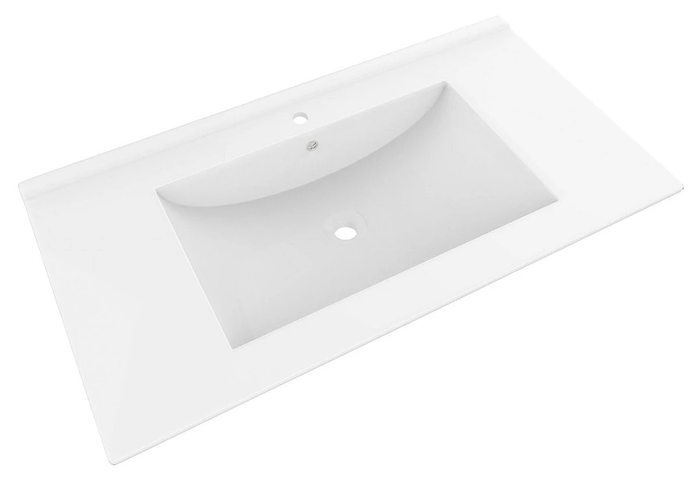 American Imaginations 47.5-in. W Floor Mount White Vanity Set For 1 Hole Drilling Bianca Carara Top Biscuit UM Sink AI-24107