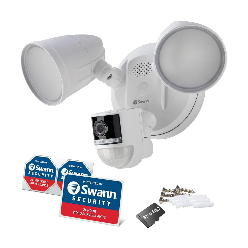 Swann 4K Wi-Fi Floodlight Security Camera with Audio and Amazon Alexa/Google Assistant Compatibility - White