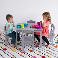 Ens. table et chaises en bois, gris, 5 pcs