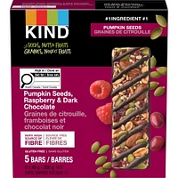KIND Barres Graines, fruits et noix, Graines de citrouille, framboises et chocolat noir, 40 g, boîte de 5 unités Graines, Fruits et Noix Framboise