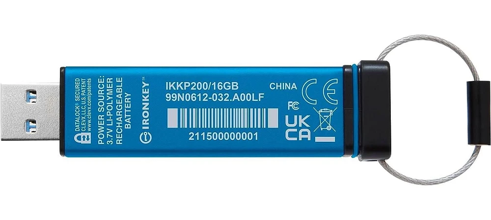 Kingston Ironkey Keypad 200 USB-A Clé USB cryptée 16 Go | Indépendant du système d'exploitation | FIPS 140-3 niveau 3 | XTS-AES 256 bits | Protection BadUSB et Brute Force | Option multi-broches | IKK