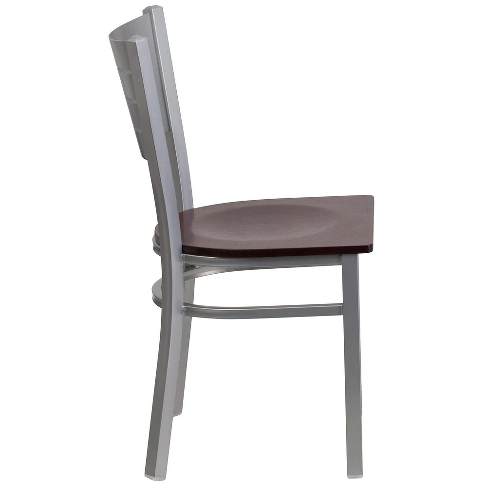 HERCULES Series Silver Slat Back Metal Restaurant Chair - Cherry Wood Seat