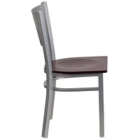HERCULES Series Silver Slat Back Metal Restaurant Chair - Cherry Wood Seat