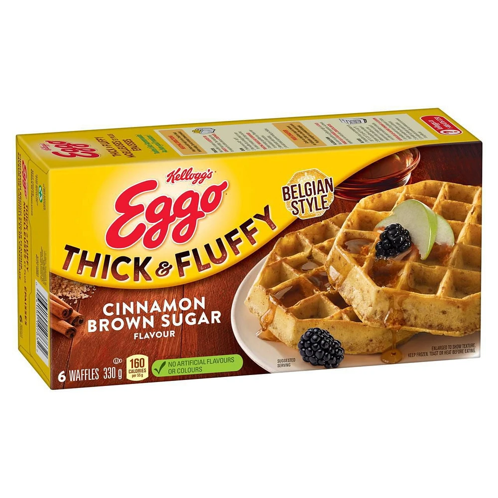 Gaufres belges EGGO* Moelleuses et plus épaisses Saveur de cannelle et de cassonade, 330g (6 gaufres)