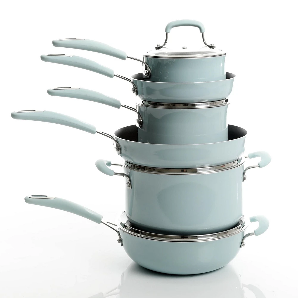 Kenmore Elite Andover 10-Piece Nonstick Cookware Set, Glacier Blue