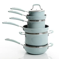 Kenmore Elite Andover 10-Piece Nonstick Cookware Set, Glacier Blue