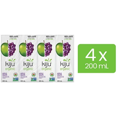 Kiju Organic Apple Grape Fruit Juice Boxes, 4 x 200 ML