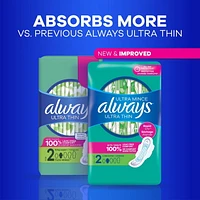 Serviettes féminines Always Ultra Thin, degré d’absorption régulier, avec ailes, pour femmes, taille1, non parfumées, 62serviettes 62CT