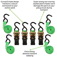 14' 1500 lb Padded Ratchet Tie Down 4 Pk Green, Pack of 4