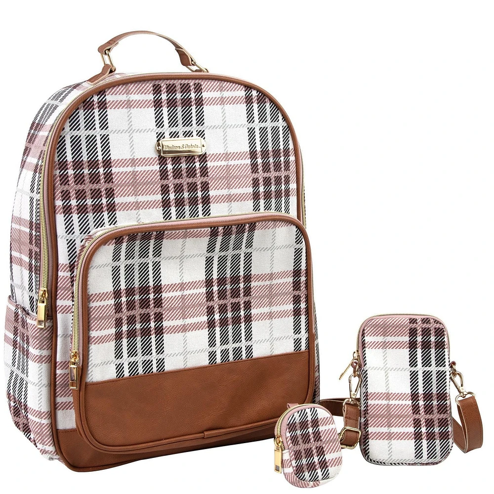 Madison & Dakota 3 Piece Multi-Pocket Backpack with Laptop Electronics Pocket, Removable Crossbody Cellphone Carrier and Removable AirPods Keychain Stash Pouch in Teal & Petal Pink Floral