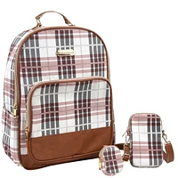 Madison & Dakota 3 Piece Multi-Pocket Backpack with Laptop Electronics Pocket, Removable Crossbody Cellphone Carrier and Removable AirPods Keychain Stash Pouch in Teal & Petal Pink Floral