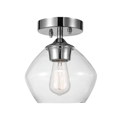 Plafonnier semi-encastré en métal à 1 lumière, collection Harrow par Globe Electric, de couleur chrome, abat-jour en verre transparent, 60875