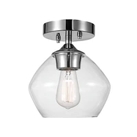 Plafonnier semi-encastré en métal à 1 lumière, collection Harrow par Globe Electric, de couleur chrome, abat-jour en verre transparent, 60875