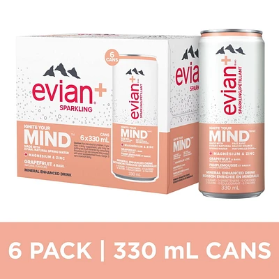 Evian+ Grapefruit Basil Sparkling Water, 330mL, 6 cans