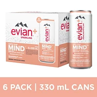 Evian+ Grapefruit Basil Sparkling Water, 330mL, 6 cans