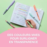 Ensemble de surligneurs pastel à grip BIC Brite Liner, pointe biseautée, paquet de 6 surligneurs pastel de couleurs assorties, jolis surligneurs pour la rédaction de carnets, la prise de notes, etc. Paquet de 6