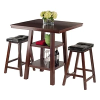 Winsome Orlando 3-Piece Set High Table, 2 Shelves with 2 Cushion Seat Stools - 94362