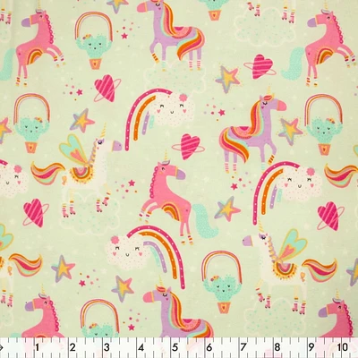 Fabric Creations Tissu de flanelle au mètre Licorne menthe sur arc-en-ciel 107 cm (42")