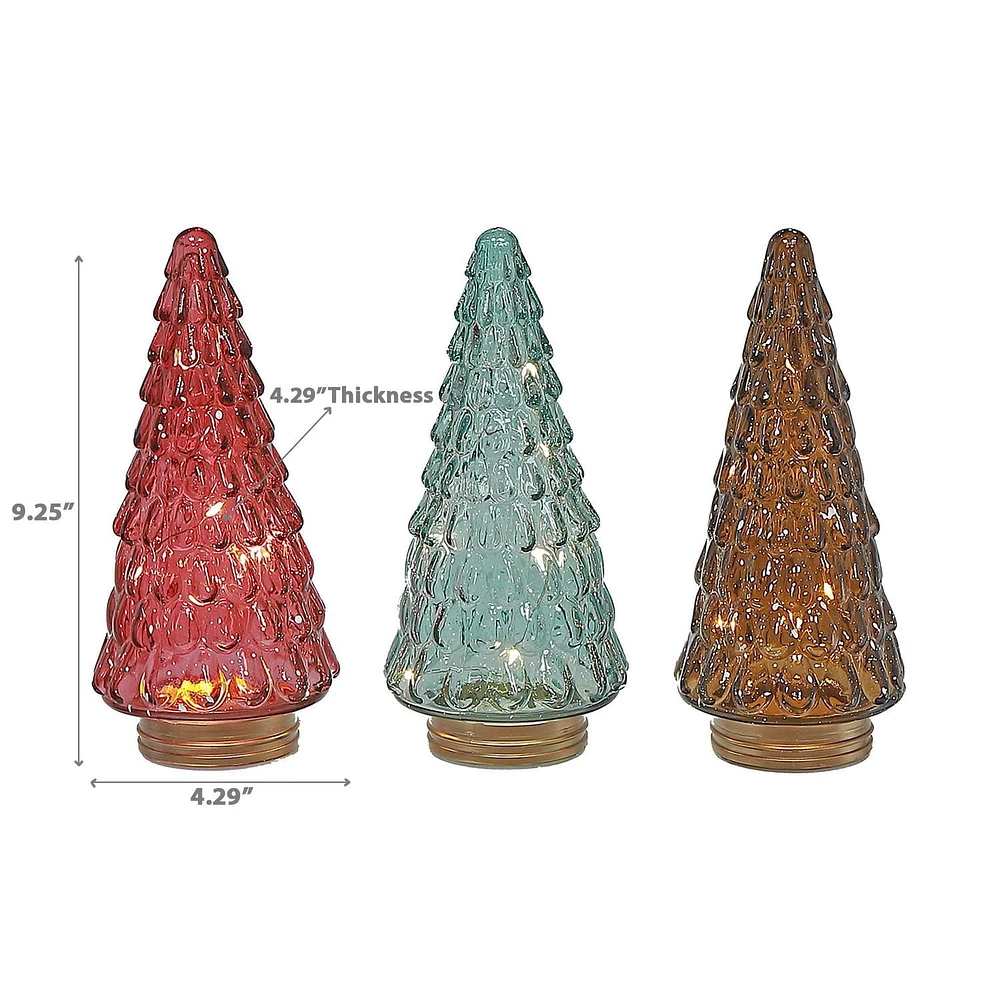 Décoration D'Arbre En Verre À Del 9,25" - Ensemble De 3