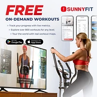 Sunny Health & Fitness Performance Compact Elliptical Machine with 8-Level Adjustable Resistance, Pulse Sensor & Exclusive SunnyFit App Enhanced Bluetooth Connectivity