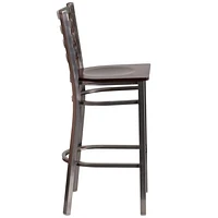 HERCULES Series Clear Coated Ladder Back Metal Restaurant Barstool - Walnut Wood Seat