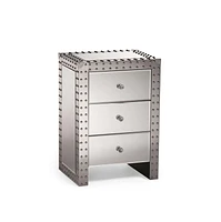 Jahnel Nightstand, Stainless Steel Nightstand, MDF Nightstand, Mirrored Nightstand, Bedroom Nightstand, Three Drawer Nightstand, Silver Nightstand, Mirrored Bedside Table