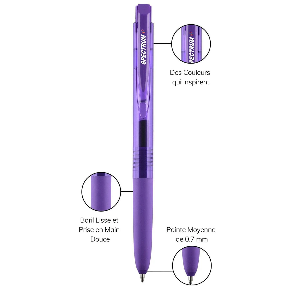 Stylos gel rétractables uni® Spectrum, pointe moyenne (0,7 mm), encre assortie, paquet de 6 Stylos gel Uni-ball Spectrum, assortis 6pk