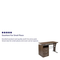 Rustic Walnut Desk with Three Drawer Pedestal and Pull-Out Keyboard Tray