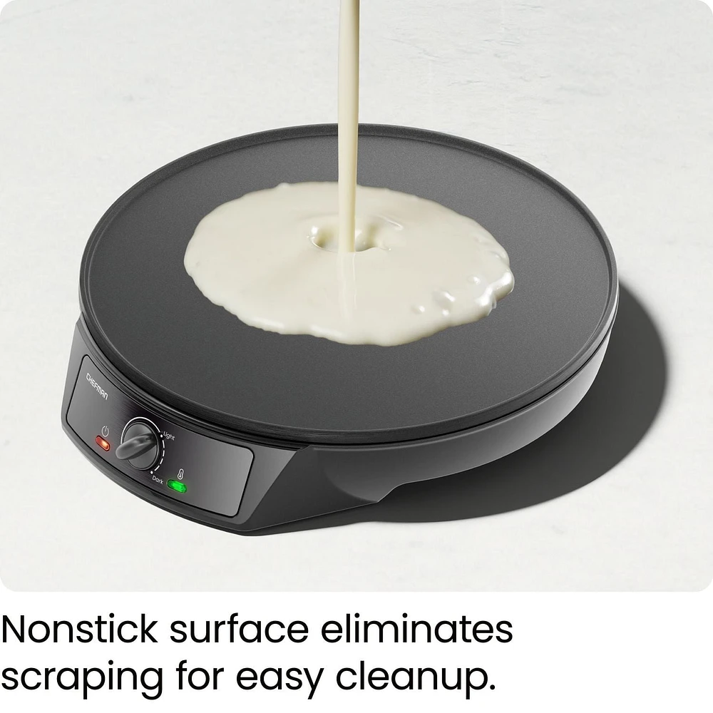 Chefman Electric Crepe Maker & Griddle, Nonstick Grill Pan, 12" Surface, Black, Electric Crepe Maker