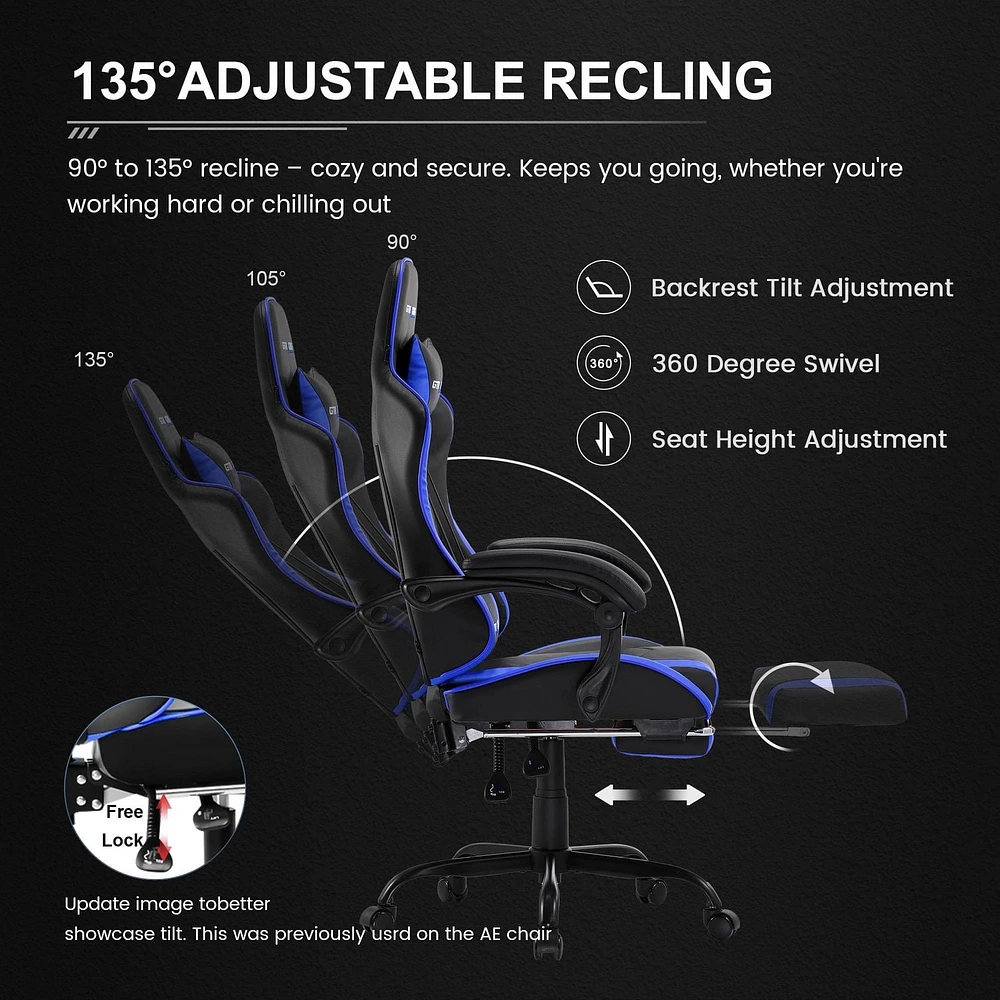 Chaise de jeu ergonomique GTRACING GTWD-200 avec coussins réglables et repose-pieds