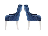 Gothel Chair in Blue, Nailhead trim and Tufted back Dining Chair, Velvet Upholstery Dining Chair, Dining Chair with Stainless Steel legs  for Kitchen and Living Room- Set 2