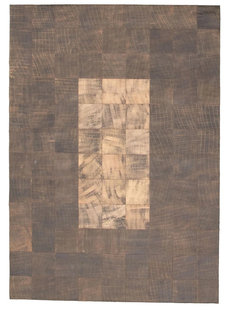 ECARPETGALLERY 5'7" x 7'11" Contemporary Cowhide Patchwork Handmade Area Rug for Living Room, Dining Room and Bedroom in Brown
