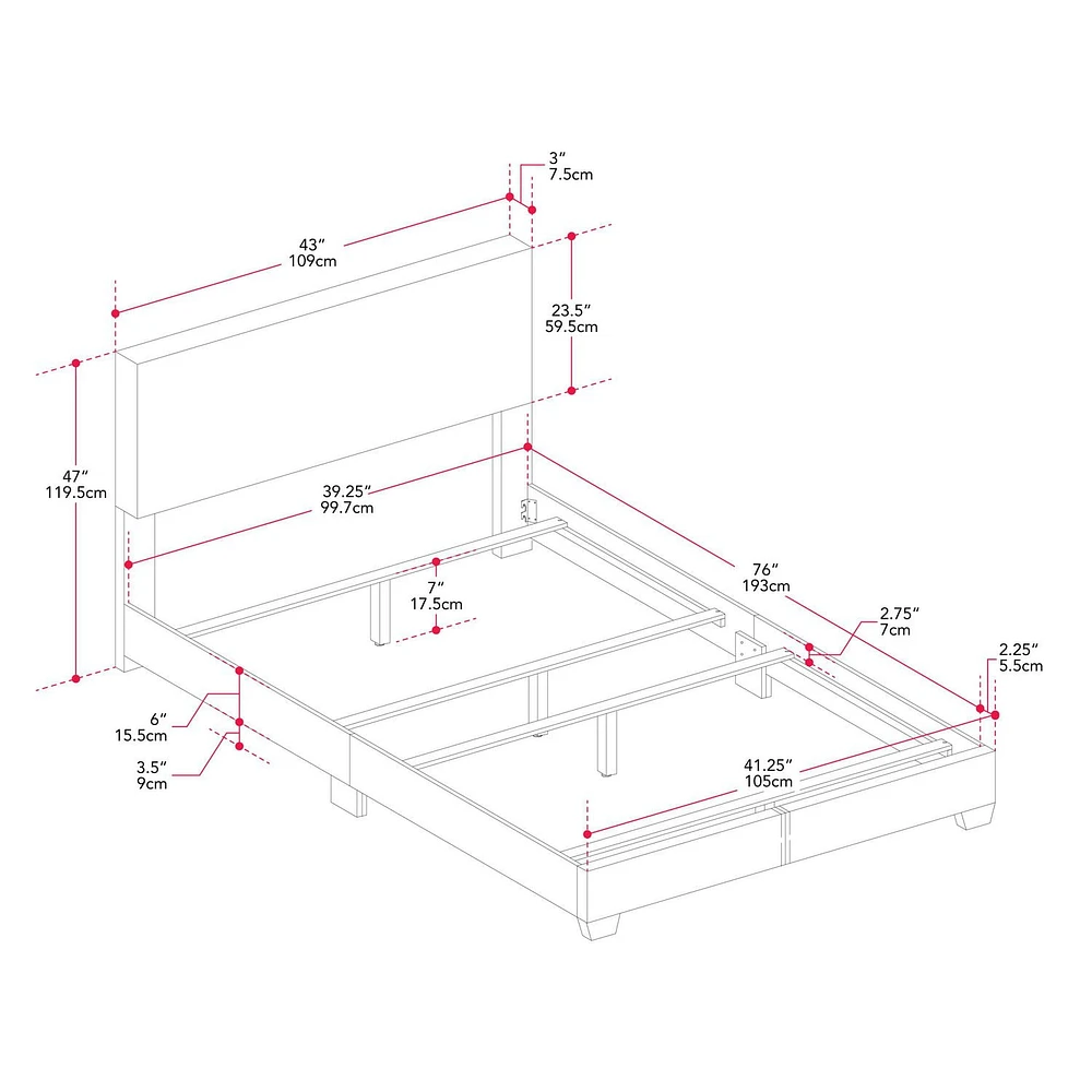 CorLiving Celeste Modern Upholstered Adult Twin Bed Frame with Headboard, Box Spring Required