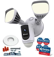 Caméra de sécurité Floodlight Wi-Fi intelligent 1080p Swann avec compatibilité Amazon Alexa et Google Assistant - Blanc