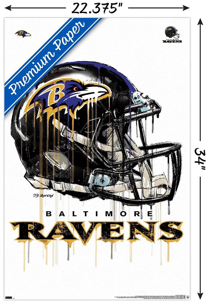 NFL Baltimore Ravens - Drip Helmet 20 Wall Poster with Magnetic Frame