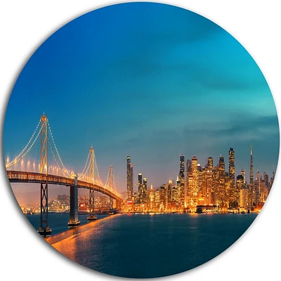 Design Art San Francisco Skyline at Night' Ultra Glossy Cityscape Metal Circle Wall