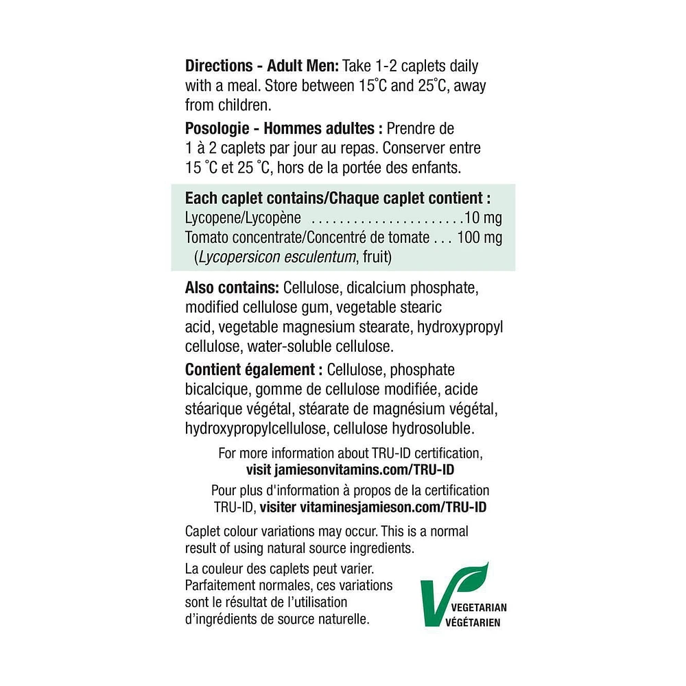 Jamieson Caplets de Lycopène Concentré de Tomate 60 caplets