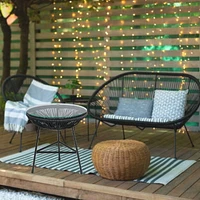 Capu Outdoor Modern Side Table in White, Wrapped Wicker Side Table, Indoor - Outdoor Table